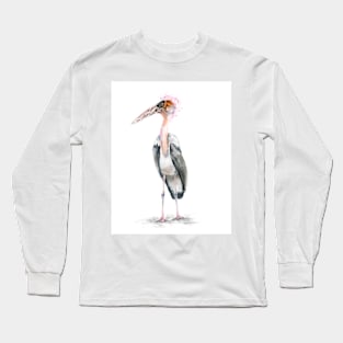 Marabou Bird -Watercolor art Long Sleeve T-Shirt